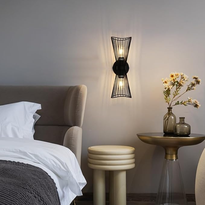 Black 2-Light Vanity Wall Sconce Farmhouse Light Fixtures Over Mirror,Modern Up and Down Sconces Wall Light Hardwired Wall Lamp for Hallway Bedroom Kitchen Bathroom