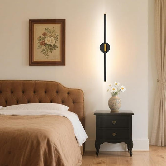 28" Battery Operated Wall Sconce, 360°Rotation Wireless Rechargeable Wall Lights with Remote Control, 3000K-6500K LED Detachable Wall Lamp for Bedroom, Hallway, Background Wall, Black Gold