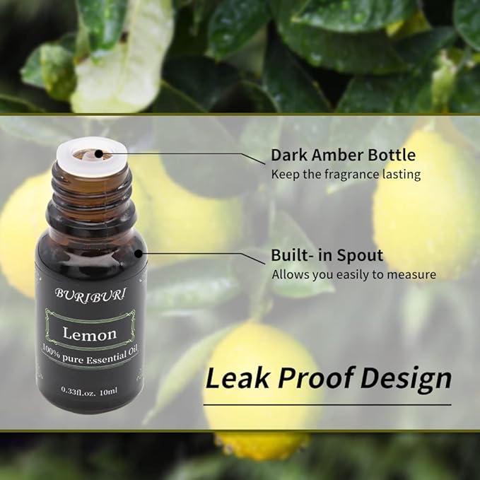BURIBURI Lemon Essential Oil 100% Pure, Undiluted, Natural, Organic Aromatherapy Lemon Scented Essential Oils 10ML