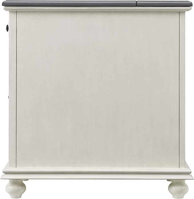 Martin Svensson Home Elegant Chairside End Table with Power, White with Grey Top