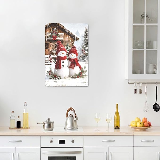 Zyphren Christmas Snowman Wall Art Winter Picture Wall Decor Snowman Canvas Print Painting Home Artwork Gifts for Living Room Bedroom Bathroom 16"x24"