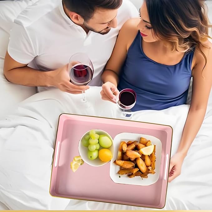 Large Pink Tray, Elegant Plastic Coffee Table Tray for Ottoman, Home Decor, Living Room.16.7"*12"*1.6"