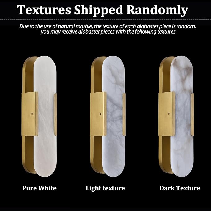 19.7in Brass Alabaster Wall Sconces, Natural Marble Wall Sconces Set of Two Indoor Alabaster Sconces for Living Room Modern Alabaster Sconces Wall Lighting for Dining Room Stairs Bedroom