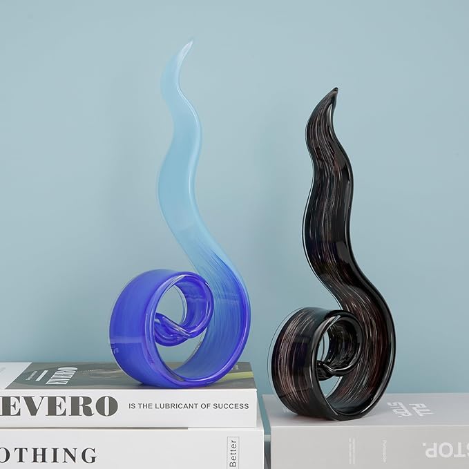 11.4" Tall Hand-Blown Glass Sculpture Murano-Style Sculpture Art Ornament Statue Figurines Home Decor Accent Piece Coastal Ocean Nautical Home Decor,Shelf,TV Stand,Tabletop Centerpieces,Wonderful Gift