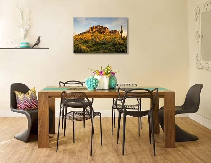 Sunset at Superstition Mountain Wall Art for Living Room Bedroom Bathroom Home Decorations USA AZ Cactus Picture Poster Canvas Prints Framed Ready to Hang(24''H x 36''W)