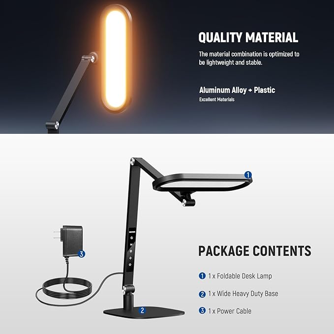 NEEWER Basics 16W LED Desk Lamp for Home Office Video Conference Reading Lighting, Eye Caring Foldable Double Sided Dimmable Touch Table Ring Light with Stand Memory Timer 5 Color Modes CRI95, FR16