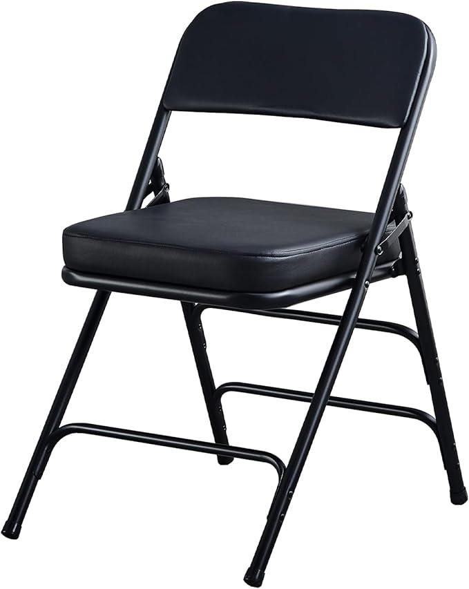 KAIHAOWIN Folding Chairs with Ultra Thick Padded Seat Foldable Chair Indoor Comfortable Metal Chairs with Soft Cushion Black