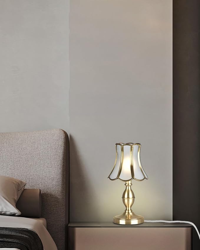 Retro Desk Lamps, Polished Brass Finished Base with Frosted Glass Shade, Small Table Lamp for Bedroom, Nightstand, Living Room, End Table