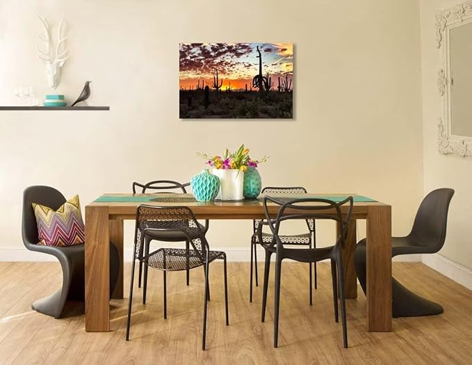 Sunset Saguaro Cactus Wall Art for Living Room Bedroom Bathroom Home Decorations Arizona Cactus Picture Poster Cactus Framed Artwork Canvas Prints Ready to Hang(24''H x 36''W)