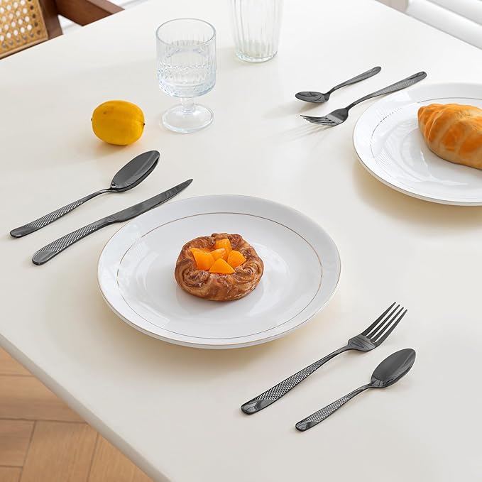 24-Piece Black Hammered Silverware Set, Food-Grade Stainless Steel Flatware Service for 6, Modern Cutlery Utensil Set with Forks Knives Spoons, Mirror Polished, Dishwasher Safe for Home Kitchen Dining