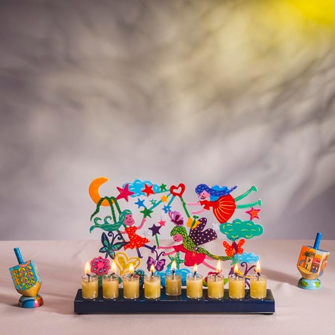 Yair Emanuel Menorah for Hanukkah | Colorful Hand Painted Design | Judaica Gift (Fairies (HAY-5))