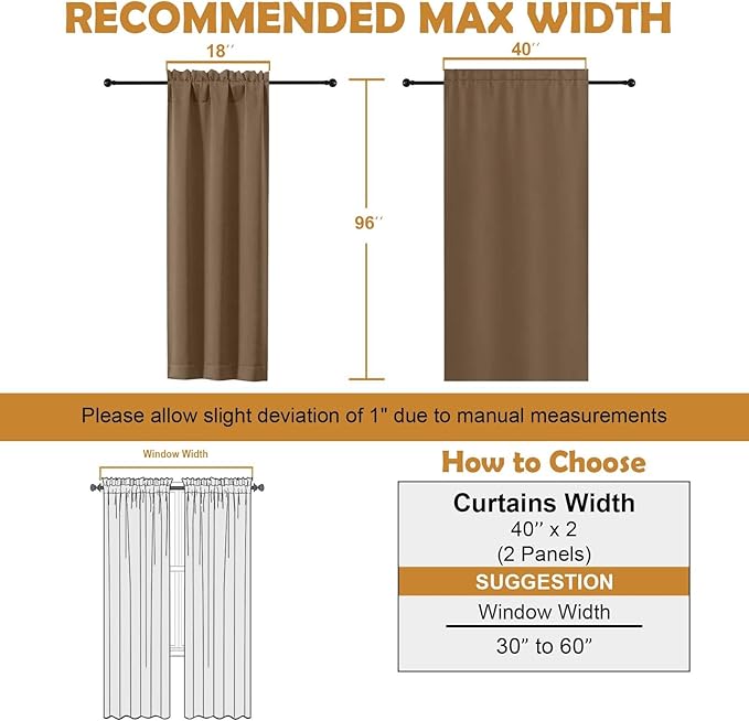 Aiyufeng Brown Blackout Curtains for Bedroom 96 Inches Long 2 Panels, Solid Thermal Insulated, Energy Saving Living Room Window Treatment Curtains Blackout Drapes, W40 x L96 Inch, Brown