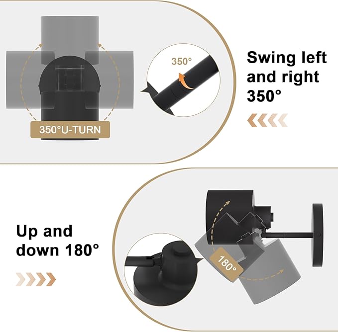 Tipace Vintage Battery Operated Wall Sconces,Cordless Battery Powered LED Wall Lights Set of 2,Wall Lamp Fixture Black 360°Rotate with Remote Control for Bedroom Farmhouse Gallery
