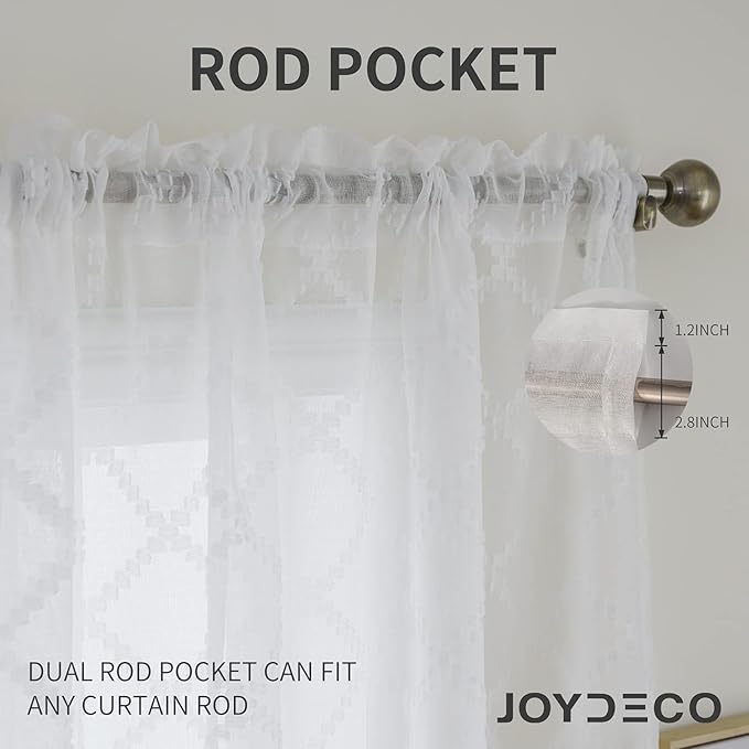Joydeco White Sheer Curtains 72 Inch Length 2 Panels Set, Rod Pocket Semi Sheer Curtains for Bedroom Living Room, Window Treatments Voile Drapes (54x72 inch, Off White)