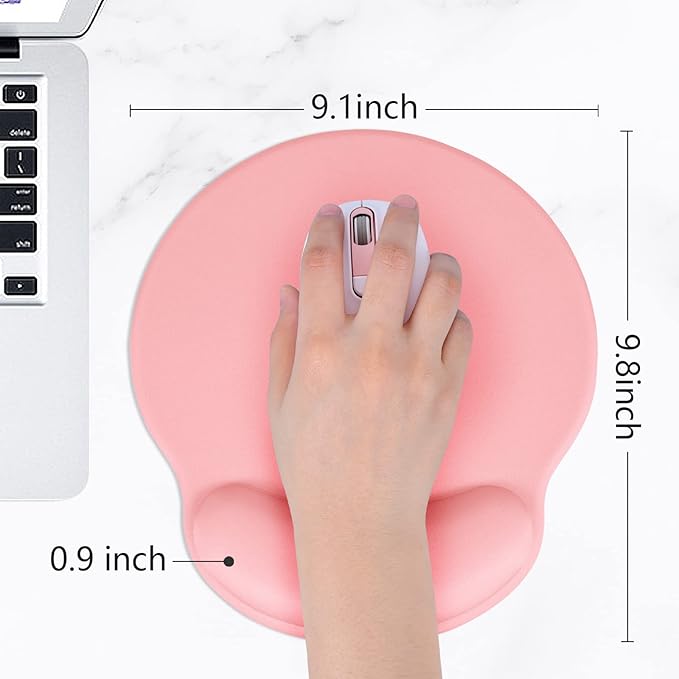 Hsurbtra Ergonomic Mouse Pad with Wrist Rest Support, Gel Mouse Pads with Non-Slip PU Base, Pain Relief Memory Foam Computer Mat, Cute Office Supplies Desk Decro Accessories, Rose Gold