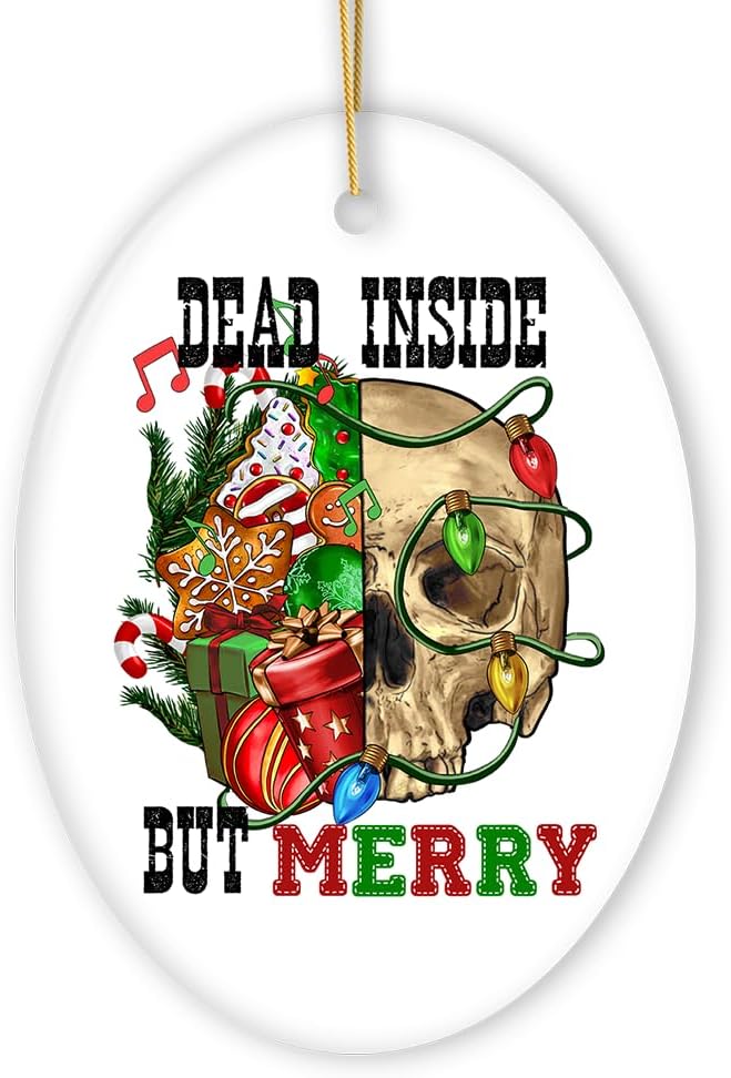 Collectible Skeleton Themed Ornaments (Dead Inside but Merry Ornament, Christmas Skull)