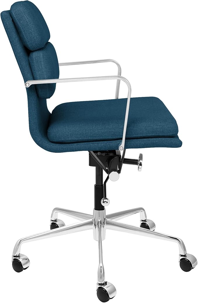 Laura Davidson Furniture SOHO II Padded Management Office Chair - Mid Back Desk Chair with Arm Rest, Swivel & Cushion Availability, Made of Poly-Cotton Fabric, Dark Blue Fabric, Computer Chair
