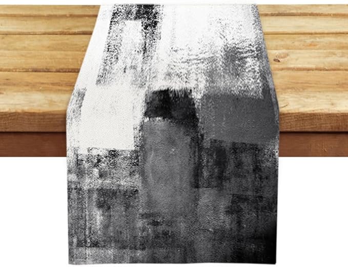 OYIMUA Dark Grey and White Abstract Modern Table Runner, Art Rustic Kitchen Dining Table Decor for Holiday Home Party 13x72 Inches