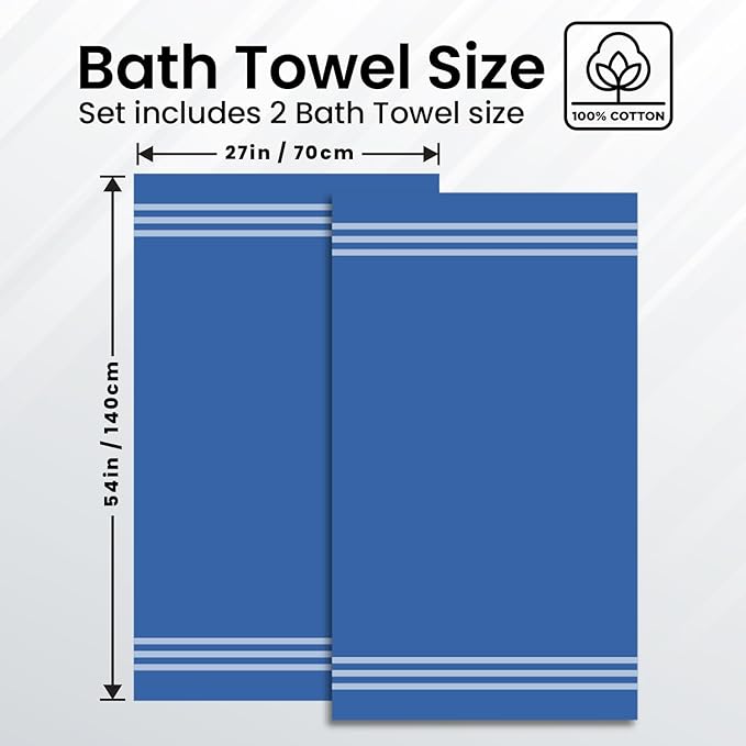 Infinitee Xclusives 100% Cotton Luxury Bath Towels Set of 2 (27x54 Inches) (Tranquil Navy, Bath Towels - Pack 2)