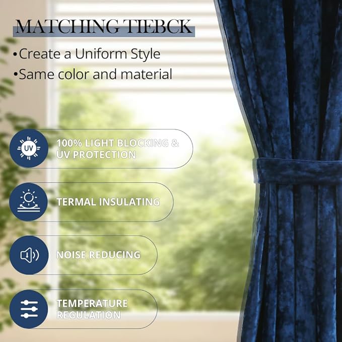 Blackout Curtains 2 Panels Soft Luxury Velvet Curtains for Bedroom Nursery Patio Doors Rod Pocket Back Tab Drapes Curtains for Living Room,52 by 84Inch, Navy Blue