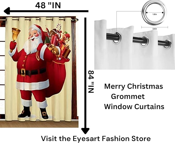 Merry Christmas Shower Curtain Santa Clause Red Christmas Ball White Snowflake Xmas Tree Pine Twig Stairs Winter Holiday 1 Curtains Only