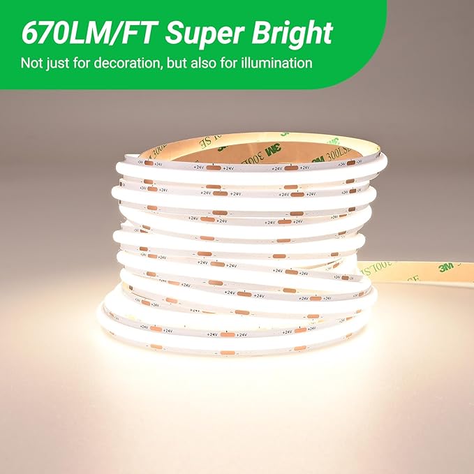 JOYLIT 24V Super Bright COB LED Strip Lights 16.4FT/5M 4000K Natural White Indoor, UL Listed 288LEDs/M, 670LM/FT, CRI 92+, 120° Beam Angle Professional Tape Light for Home,Commercial(No Power Supply)