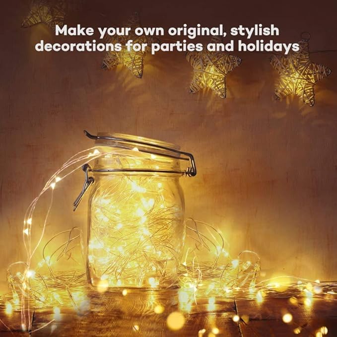 MUMUXI 20 Pack 3.3ft Fairy Lights Battery Operated String Lights, Mini LEDs Powered, Waterproof Indoor Silver Wire Firefly Mason Jars, Warm White for Home Decor, Parties, and Weddings