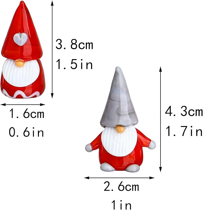 H&D HYALINE & DORA 5Pcs Glass Christmas Gnomes Figurines,Handmade Christmas Gnomes Decorations,Mini Glass Santa Figurines for Home Table Top Decor