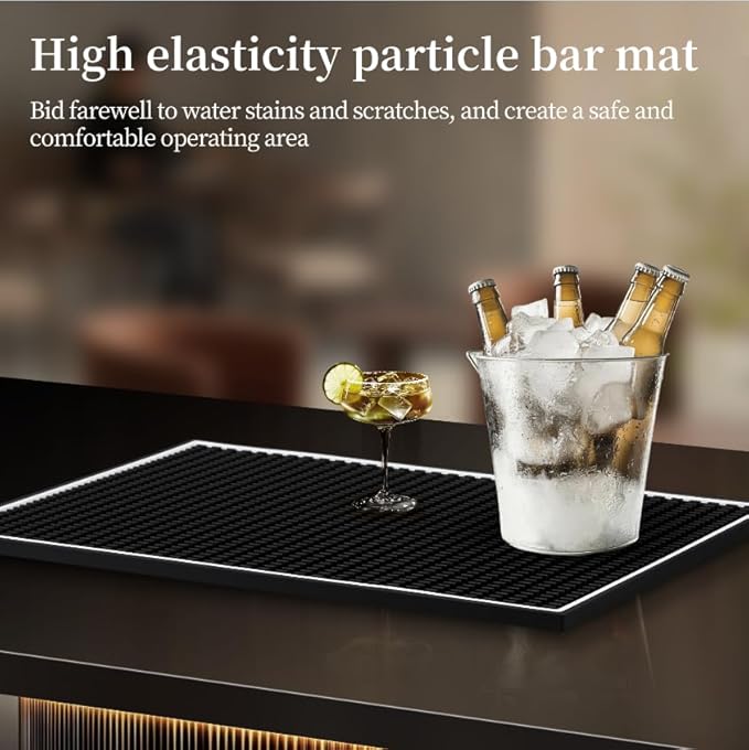 Rubber Bar Mat Set of 2 Black – Durable, Non-Slip, Non-Toxic Spill & Drying Mats for Bars, Restaurants, Coffee Shops, Countertops & Tabletops Hairdressing tool protective pad.Drying mat for tableware.