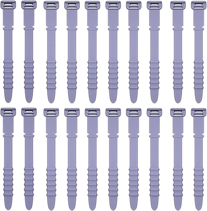 Reusable Silicone Zip Ties Cord Organizer: Silicone Cable Ties Straps for Cable Management - 20PCs 4.5” Purple Elastic Wire Cord Organizer for Home Office and Travel