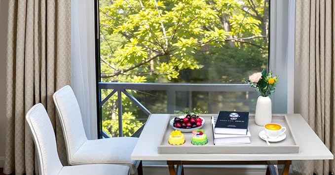 25 * 15 Inch Rectangular Ottoman Tray | Textured PU Leather, Waterproof & Heat-Resistant Storage for Coffee/Dining Tables, Sofa, Bed, Entertainment & Party (Tranquil Beige, 25 * 15in)