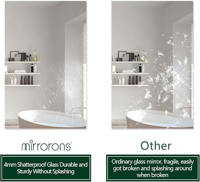 Mirrorons Frameless Mirror, Wall Mirror 48" x 30", Modern Bathroom Mirrors for Wall with Polished Edge, Hangs Horizontally or Vertically. Upgraded Shatterproof Mirror, Entryways, Bathroom, Gym.