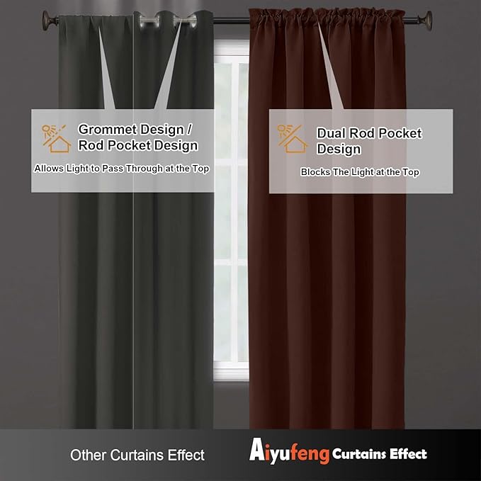 Aiyufeng Terracotta Blackout Curtains for Bedroom 72 Inch Length 2 Panels, Privacy Thermal Insulated Rod Pocket Door Window Curtains for Patio French Door Front Door, W40 x L72 Inch, Terracotta