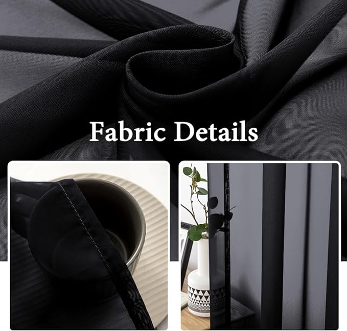 MIULEE 2 Panels Solid Color Sheer Window Curtains Elegant Halloween Window Voile Panels/Drapes/Treatment for Bedroom Living Room (54X45 Inches Black)