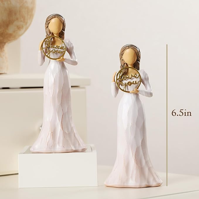 2 Piece Set Thank You Gifts for Women Friends Coworkers Love You Mom Volunteer Pastor Teacher Appreciation Gifts 6.7" Resin Sculpted Hand-Painted Figurines Home Decor