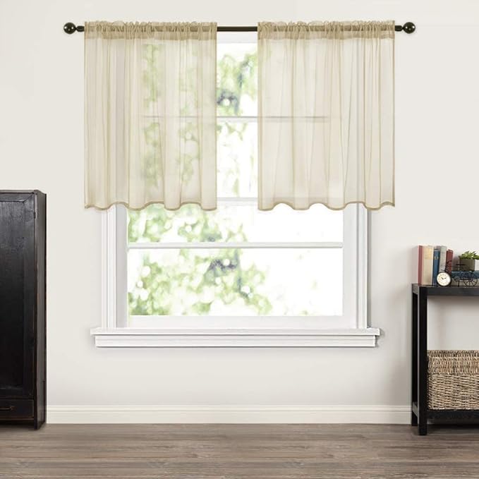 MIULEE 2 Panels Kitchen Tiers Half Window Sheer Curtains Rod Pocket Translucent Voile Drape for Kitchen Bathroom Small Windows 29 by 36 Inch Beige