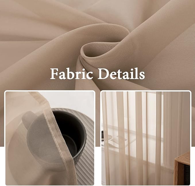 MIULEE 2 Panels Solid Color Sheer Window Curtains Elegant Window Voile Panels/Drapes/Treatment for Bedroom Living Room (54X72 Inches Brown)
