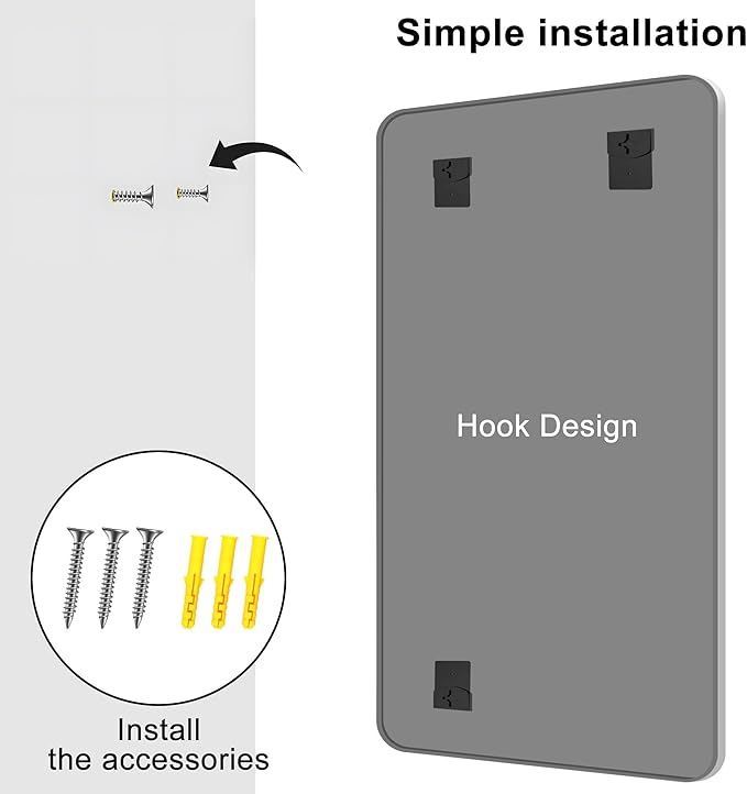 KOCUUY Silver Bathroom Mirror, 30 x 55 inch Metal Frame Mirror with Rounded Corner, Rectangle Design of Upgraded Shatterproof Glass for Bathroom, Bedroom, Living Room, Entryway