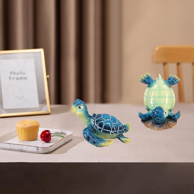 6-inch Sea Turtle Statue - Blue Resin Turtle Decor for Home, Yoga & Meditation Figurine, Lucky Feng Shui Ocean Animal Sculpture