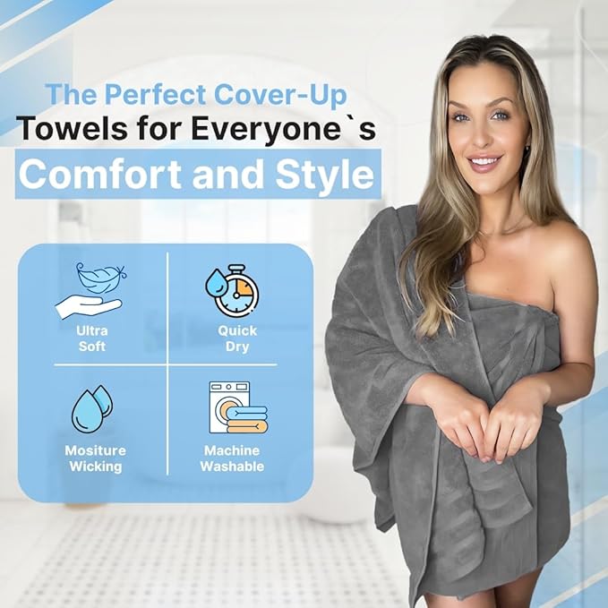 Infinitee Xclusives 100% Cotton Luxury Bath Towels Set of 2 (27x54 Inches) (Charming Grey, Bath Towels - Pack 2)