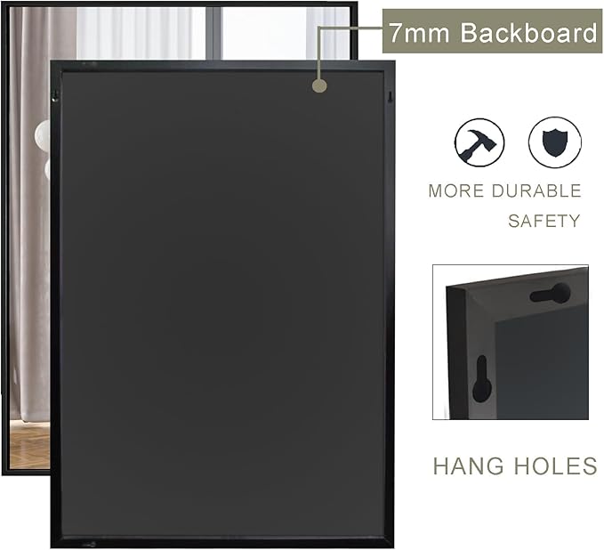 Rectangle Wall Mirror 30x48, Black Bathroom Mirror 30 x 48 inch, Metal Framed Wall Mirror, Large Vanity Mirror 30 by 48, Modern Wall Mounted Mirrors for Hallway, Livingroom, Bedroom