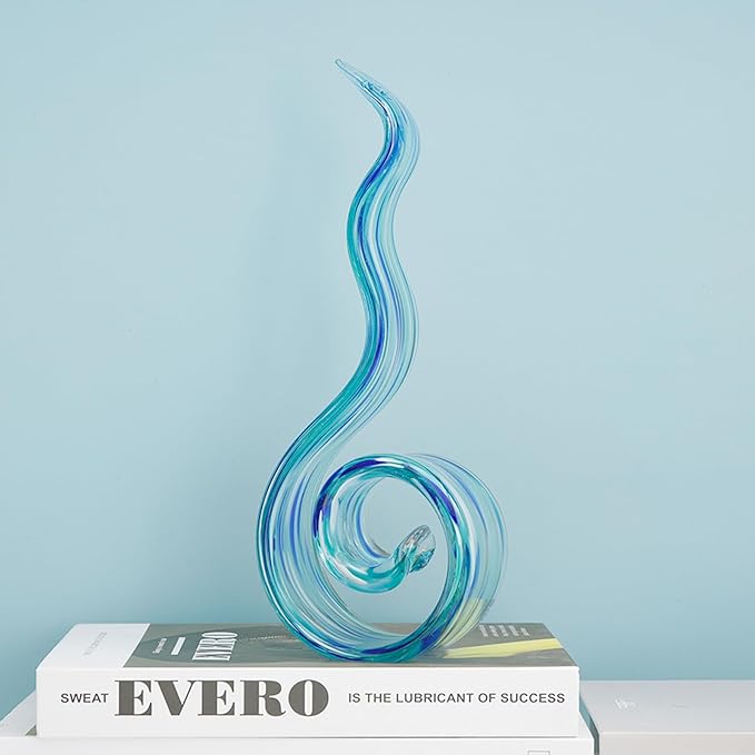 11.4" Tall Hand-Blown Glass Sculpture Murano-Style Sculpture Art Ornament Statue Figurines Home Decor Accent Piece Coastal Ocean Nautical Home Decor,Shelf,TV Stand,Tabletop Centerpieces,Wonderful Gift
