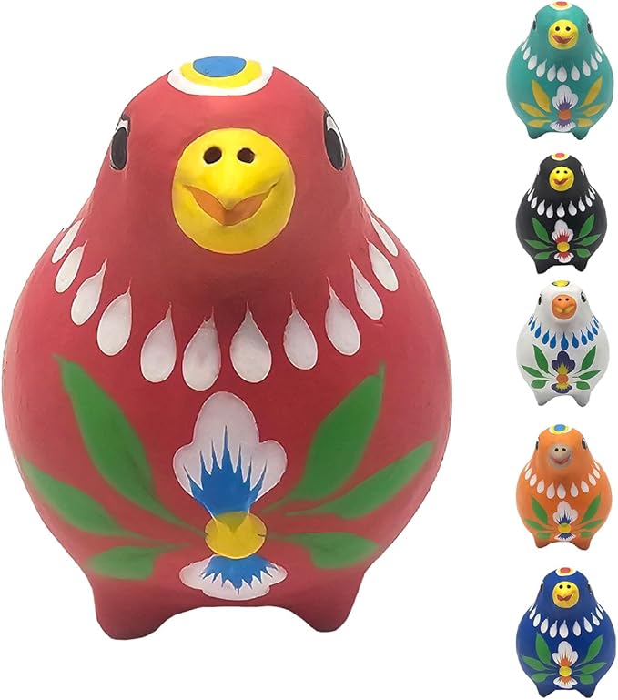 Decorative Clay Bird Figurines Hand-Painted Folk Art Design Collectible Smal Figurines Holiday Birthday Couples Friend Unique Gift Idea Decorative Home Art Table Bring Good Luck (Red)