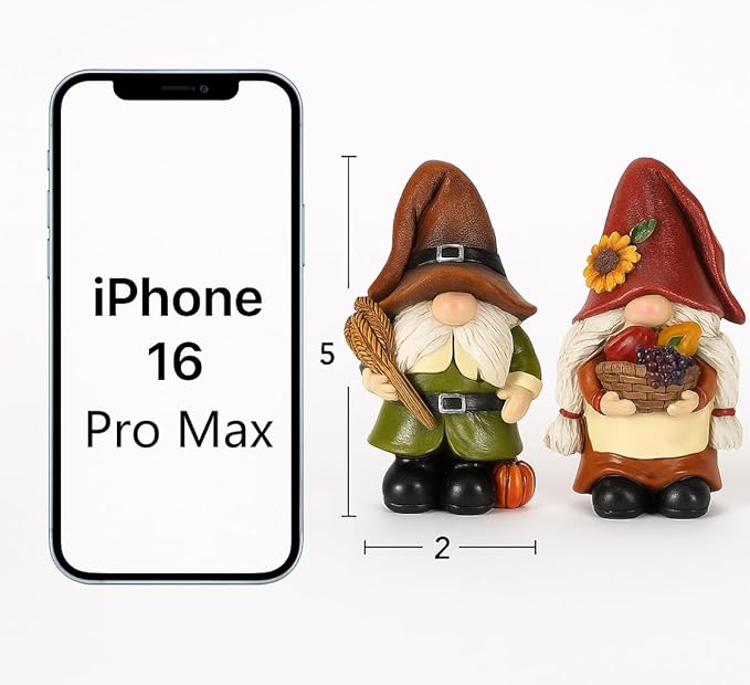 iStatue Thanksgiving Decorations Fall Gnome Figurines – 2 Pack Resin Harvest Figurines with Pumpkins, Wheat & Basket, Autumn Home Décor Accents for Table, Mantel, Shelf (Brown)