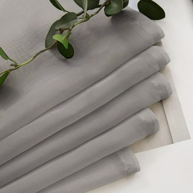 MIULEE Short Sheer Curtains 30 Inch Length for Kitchen Bathroom Cafe Half Window Treatment, Rod Pocket Tier Curtains 2 Panels, 29x30 Inches Long, Grey