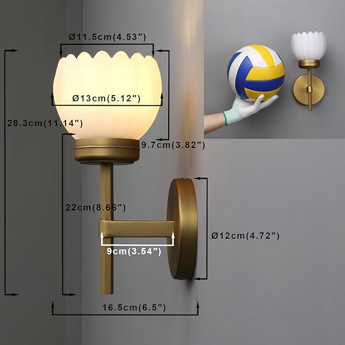 Yosoan Brass Boho Indoor Vintage Wall Sconce Set of 2, Modern Vanity Gold Industrial Hardwired Wall Mounted with Milk Transparent Tulip Flower Shade for Living Room Bedroom Kitchen Hallway(Antique)