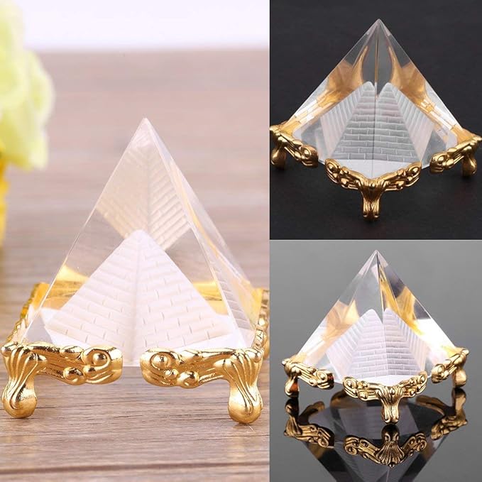 Petrichor 2.3 inch Crystal Pyramid with Gold Stand for Prosperity, Positive Energy & Good Luck | Decoration & Gifts (Pack of 2)