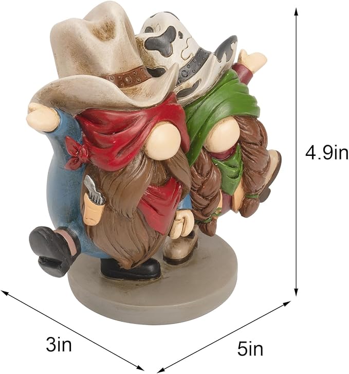 Western Cowboy Cowgirl Gnomes Decor, 5.1x4.9 Inchs Resin Figurines Southwestern Table Shelf Desk Indoor Decorations for Home, Cowboy Gifts