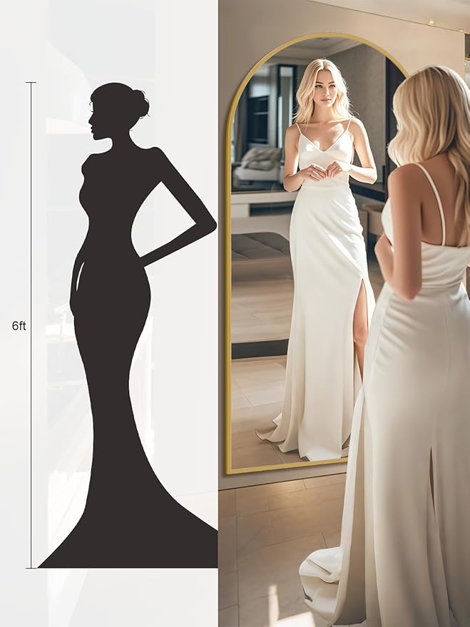 SUNQUEEN Arched Mirror Full Length, 71"×32" Full Length Mirror with Stand, Standing Floor Mirror Wall, Hanging or Leaning Large Full Body Mirrors for Bedroom Living Room(Gold)