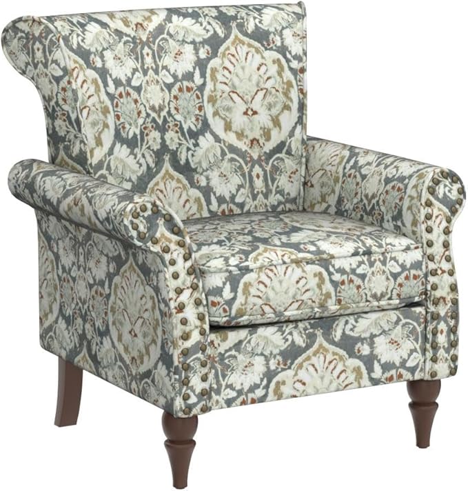 HULALA HOME Modern Wingback Accent Chair with Wood Legs & Removable Cushion, Comfy Upholstered Armchair with Nailhead Trim, Floral Pattern Single Sofa Chair for Living Room Bedroom, Pine
